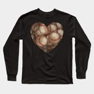 I Love Baseball, Heart Shaped Baseball Long Sleeve T-Shirt